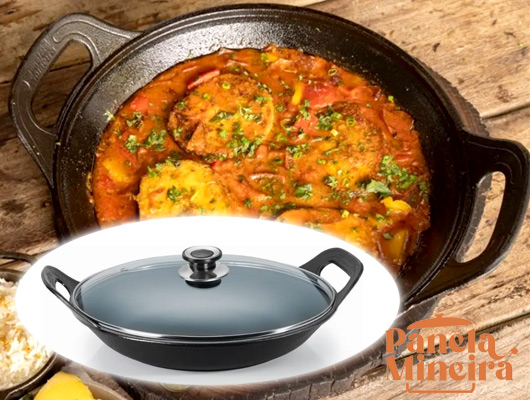 Panela Risoto Ferro Fundido 32×12cm 3L Alça Ferro Tampa Vidro
